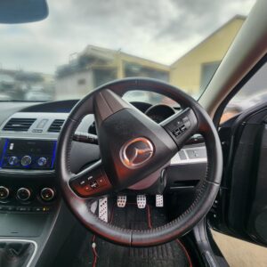 MAZDA AXELA / MAZDA 3 Steering Wheel LEATHER MPS RED STITCH W STEREO CRUISE SAT NAV BLUETOOTH CONTROL TYPE BL 2009-2013